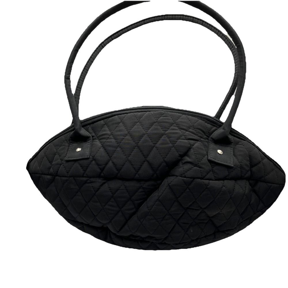 CUTE BELVAH Black Quilted Football Handbag Small Tote Bag